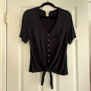 matty m, navy blue front tie t-shirt, size S